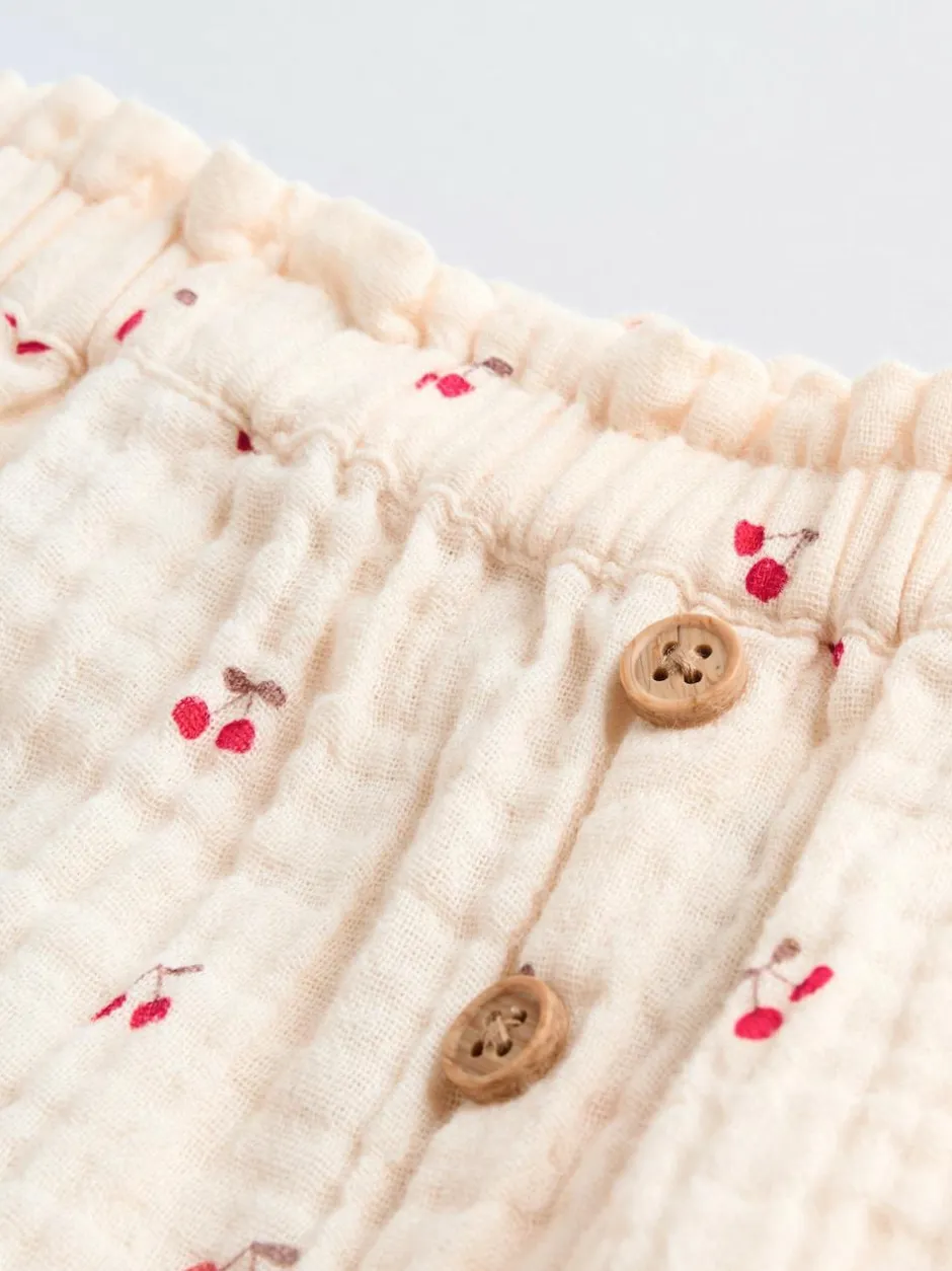 Next Baby Woven Long Sleeve Tops and Trousers 2 Piece Set (0mths-2yrs) Cream/ Red Cherry Outlet