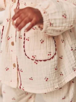 Next Baby Woven Long Sleeve Tops and Trousers 2 Piece Set (0mths-2yrs) Cream/ Red Cherry Outlet