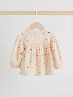 Next Baby Woven Long Sleeve Tops and Trousers 2 Piece Set (0mths-2yrs) Cream/ Red Cherry Outlet