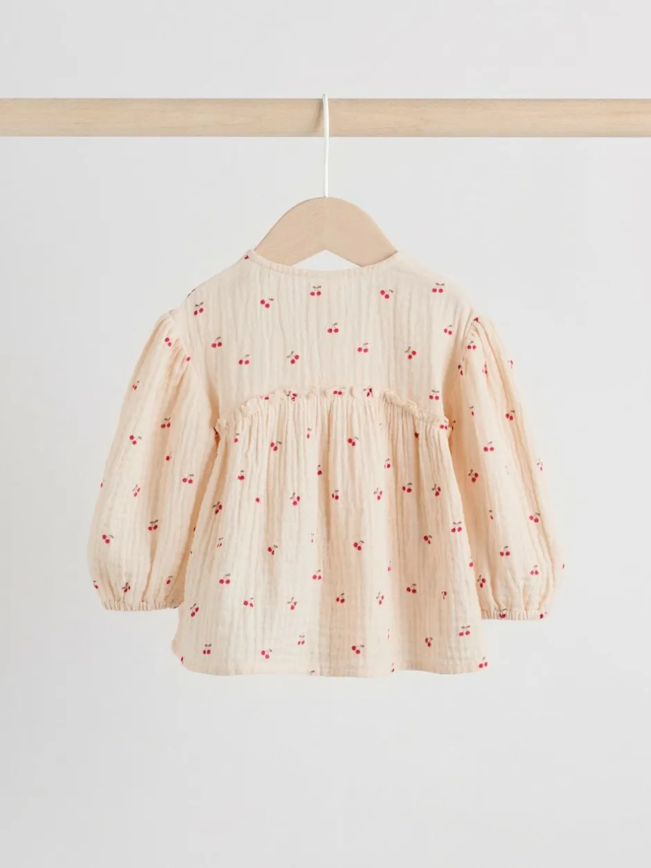 Next Baby Woven Long Sleeve Tops and Trousers 2 Piece Set (0mths-2yrs) Cream/ Red Cherry Outlet