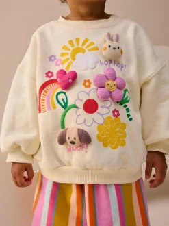 Next Cream Stripe Padded Characters Sweatshirt and Barrel Leg Joggers Set (3mths-7yrs) Discount