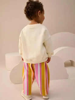 Next Cream Stripe Padded Characters Sweatshirt and Barrel Leg Joggers Set (3mths-7yrs) Discount