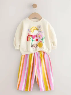 Next Cream Stripe Padded Characters Sweatshirt and Barrel Leg Joggers Set (3mths-7yrs) Discount
