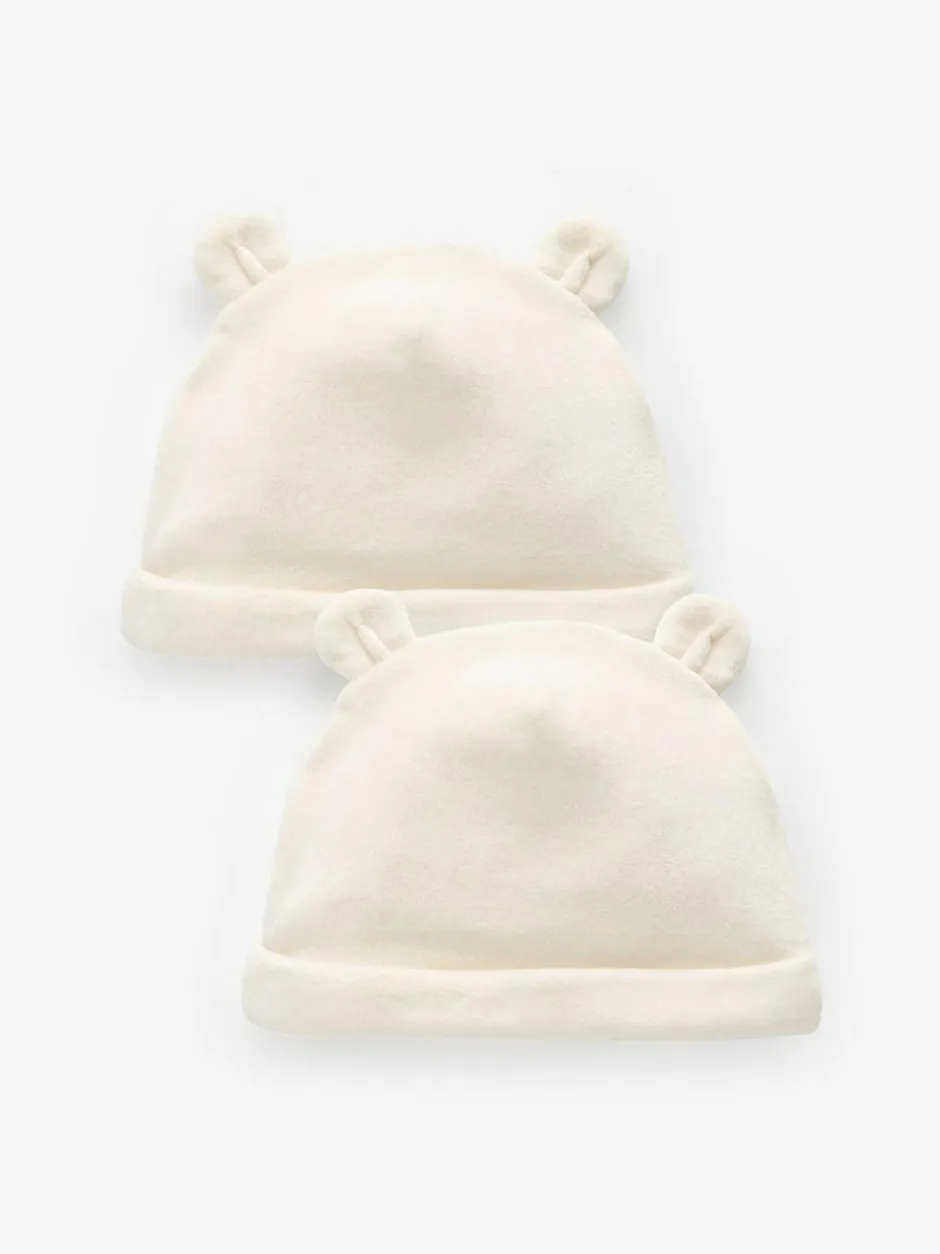 Next Cream Velour Baby Beanie Hats 2 Pack (0-12mths) Clearance