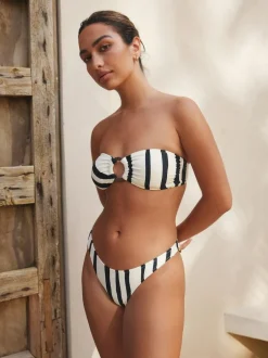 Next Cream/Black Stripe Hardware Bandeau Bikini Top Clearance