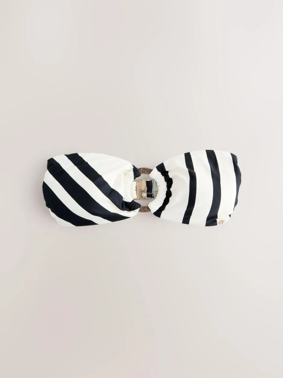 Next Cream/Black Stripe Hardware Bandeau Bikini Top Clearance