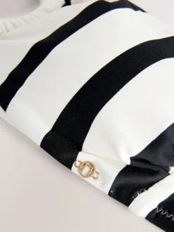 Next Cream/Black Stripe Hardware Bandeau Bikini Top Clearance