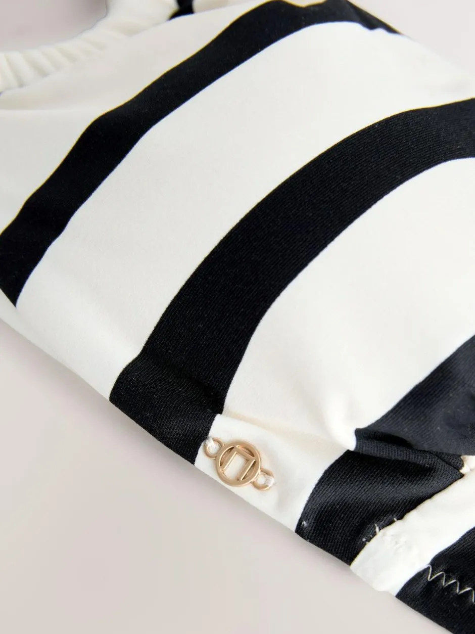 Next Cream/Black Stripe Hardware Bandeau Bikini Top Clearance