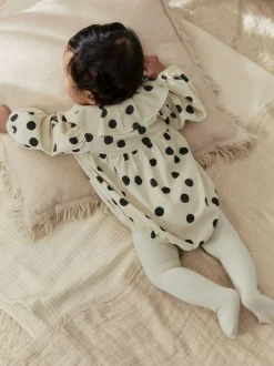 Next Cream/Charcoal Polka Dot Baby Bloomer Rompers Set 2 Piece with Tights (0mths-3yrs) Best