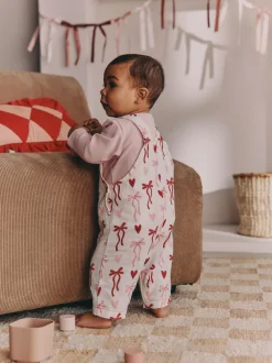 Next Baby Dungarees and Bodysuit Set 2 Piece (0mths-3yrs) Cream/Pink Bows Outlet