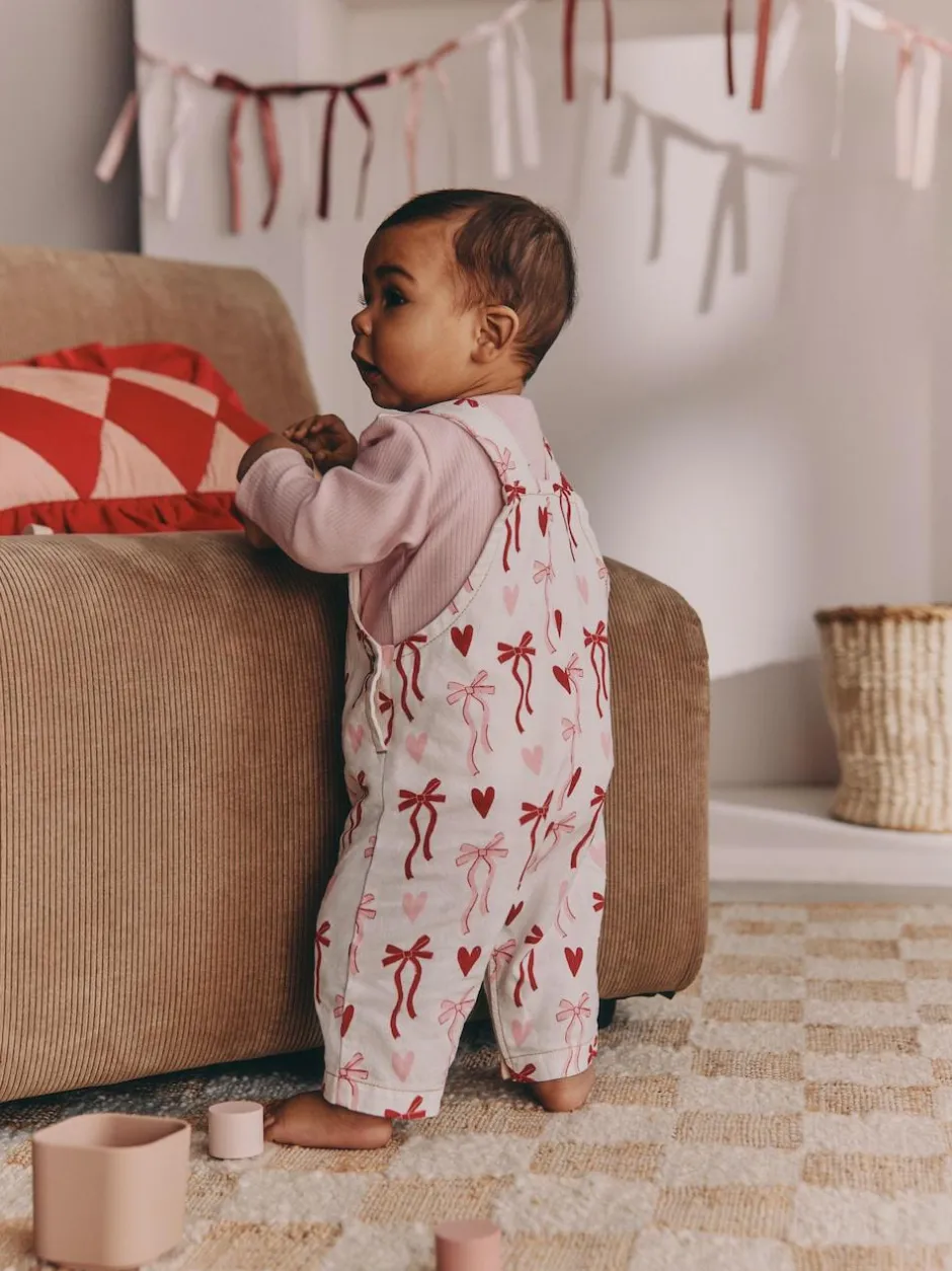 Next Baby Dungarees and Bodysuit Set 2 Piece (0mths-3yrs) Cream/Pink Bows Outlet