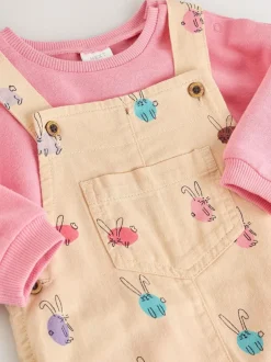 Next Baby Dungaree and Bodysuit Two Piece Set (0mths-3yrs) Cream/Pink Rabbit Online