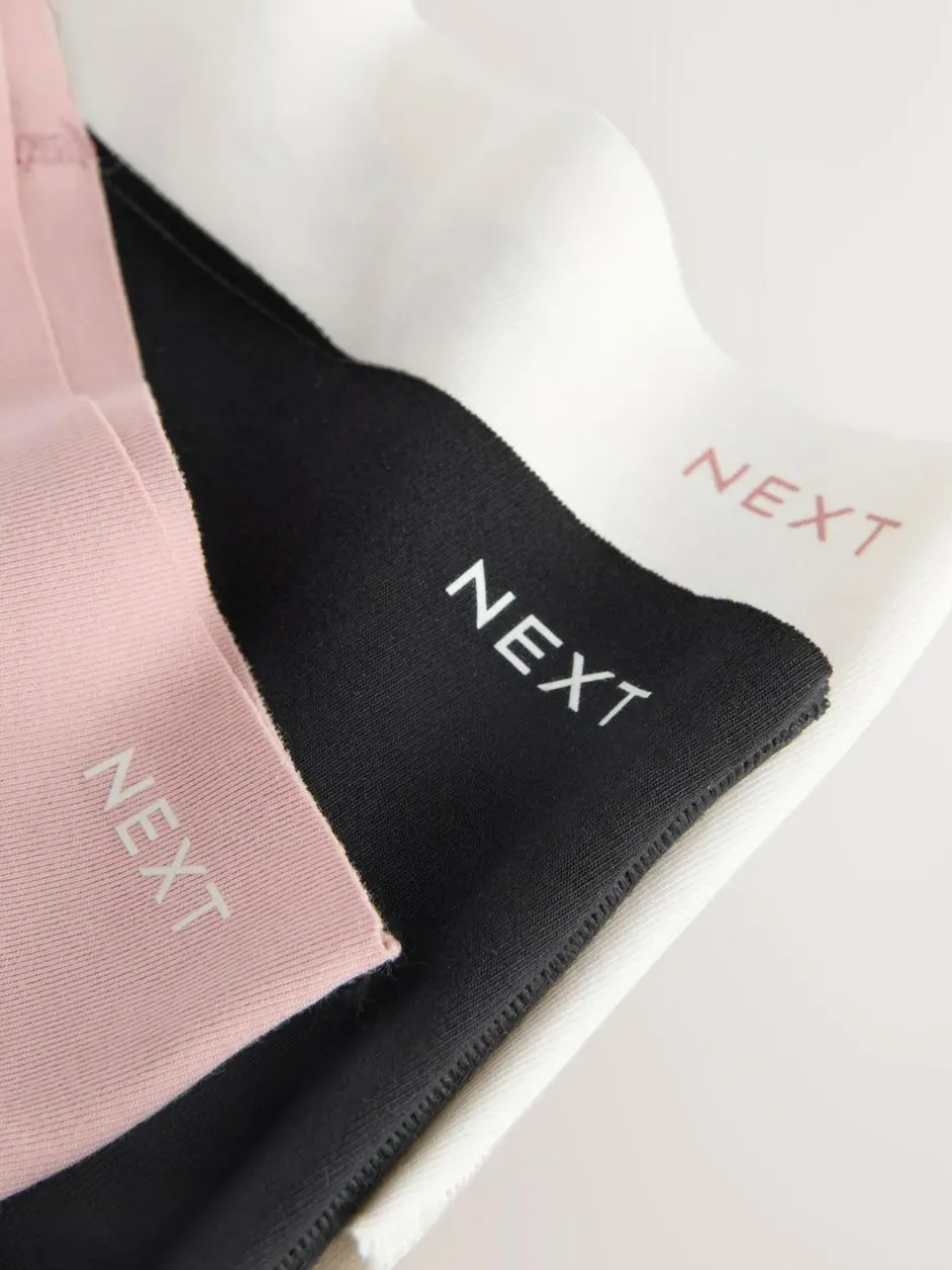 Next High Waist High Leg Cotton Rich No VPL Knickers 3 Pack Cream/Pink/Black