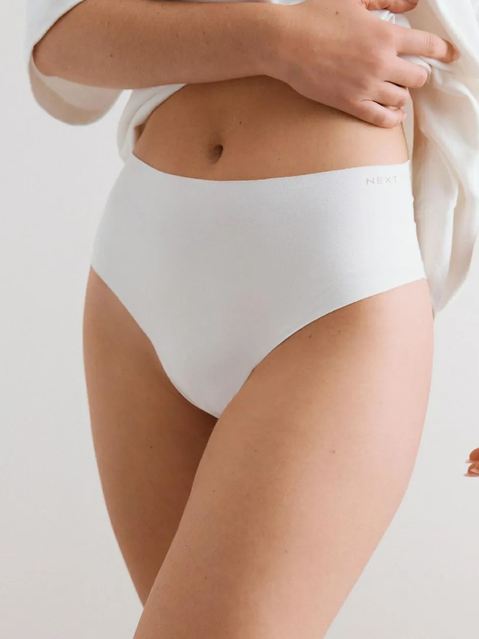 Next High Waist High Leg Cotton Rich No VPL Knickers 3 Pack Cream/Pink/Black