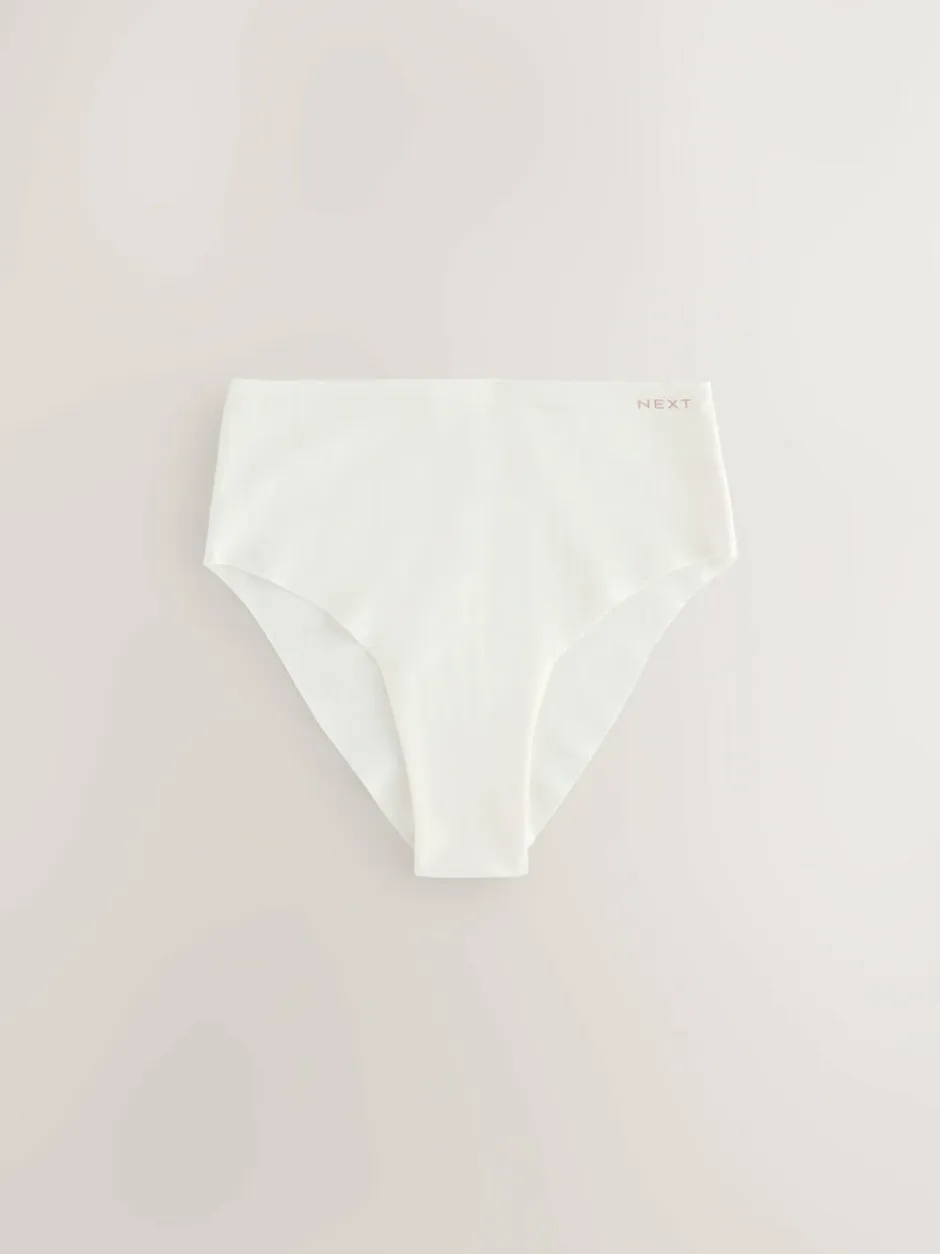 Next High Waist High Leg Cotton Rich No VPL Knickers 3 Pack Cream/Pink/Black