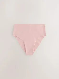 Next High Waist High Leg Cotton Rich No VPL Knickers 3 Pack Cream/Pink/Black
