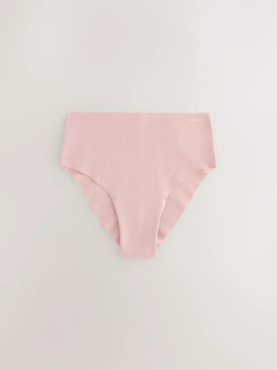Next High Waist High Leg Cotton Rich No VPL Knickers 3 Pack Cream/Pink/Black