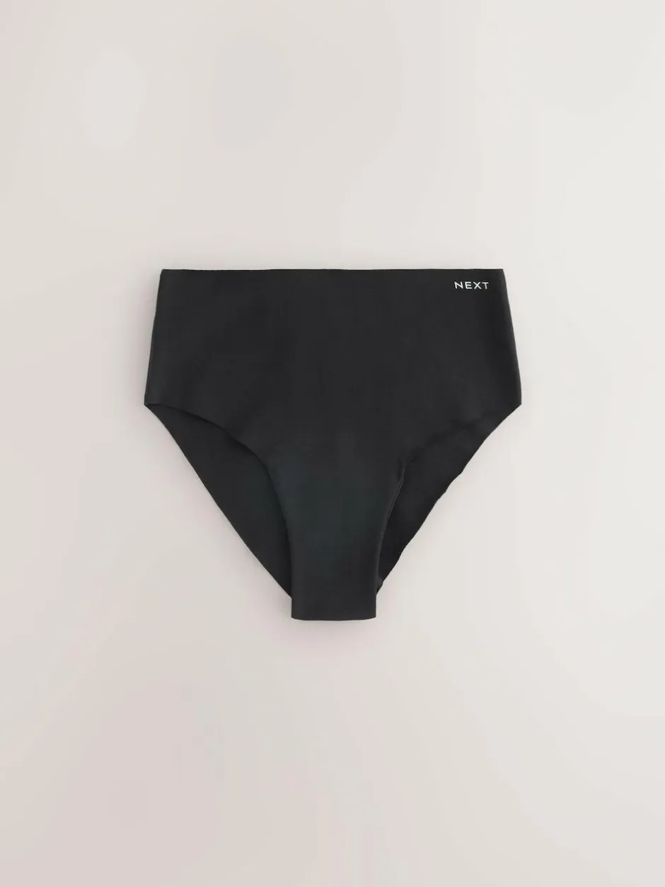 Next High Waist High Leg Cotton Rich No VPL Knickers 3 Pack Cream/Pink/Black