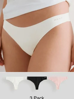 Next Thong Cotton Rich No VPL Knickers 3 Pack Cream/Pink/Black Online