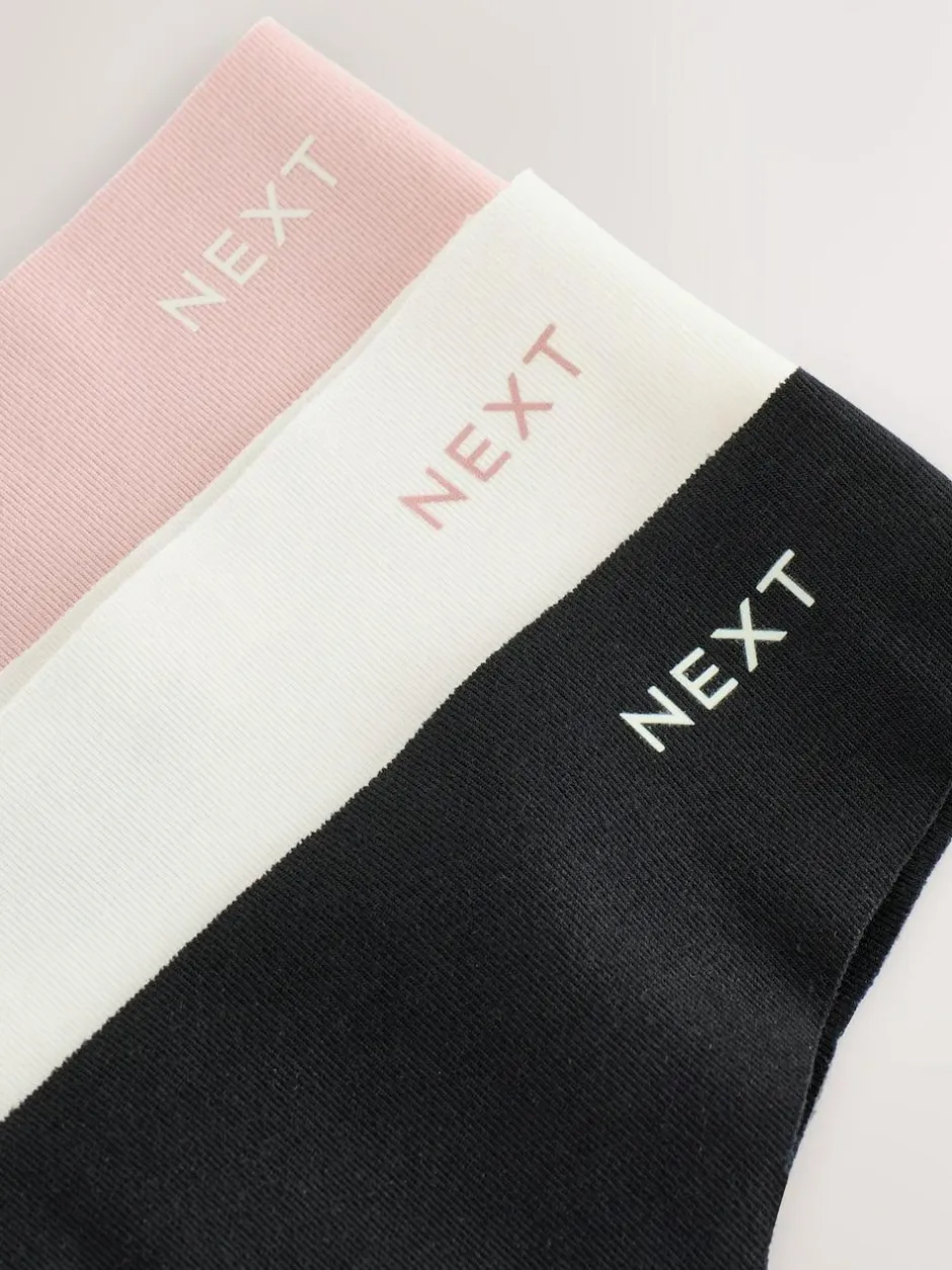 Next Thong Cotton Rich No VPL Knickers 3 Pack Cream/Pink/Black Online