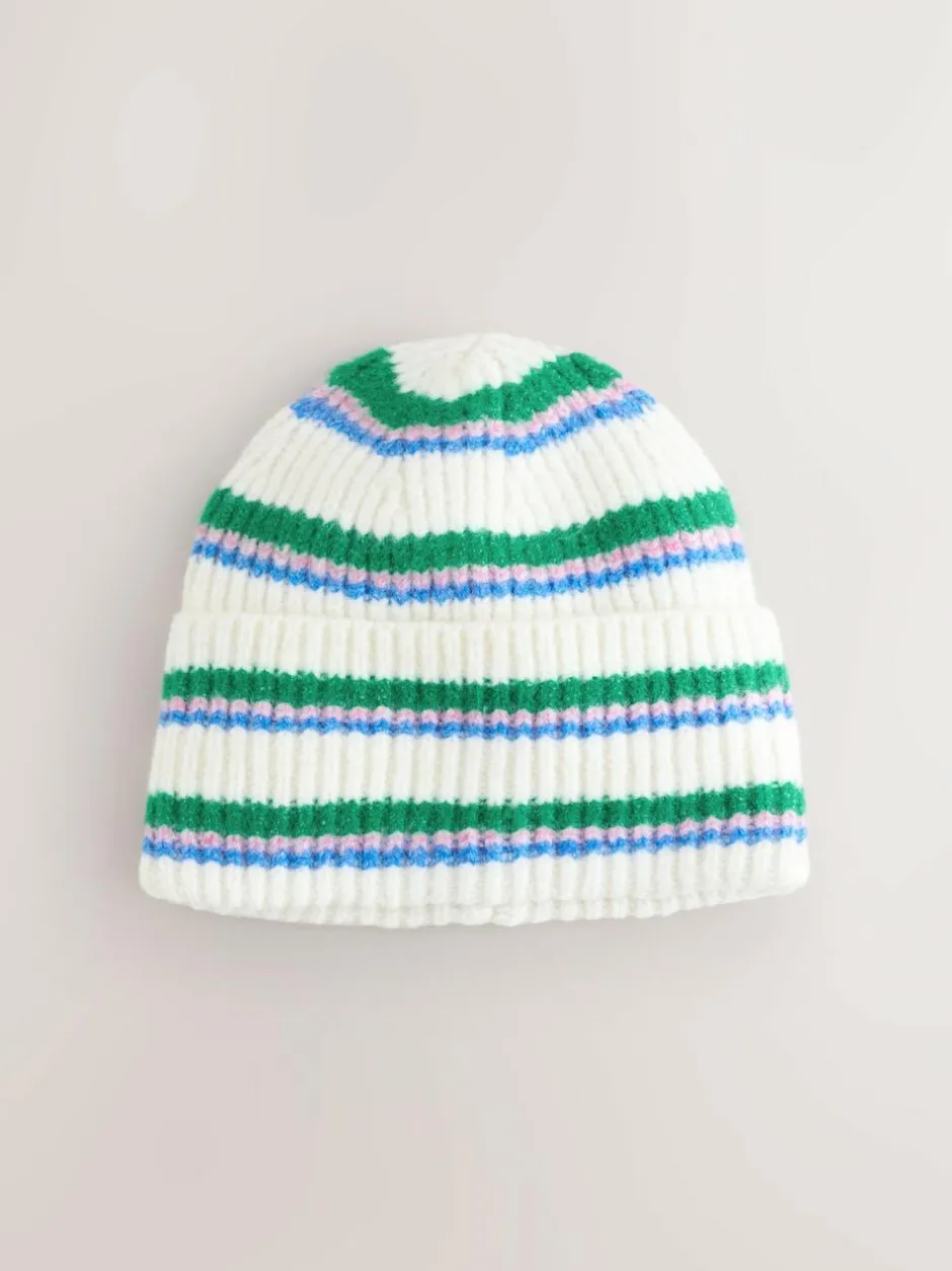 Next Cream/Pink/Green Knitted Beanie Hat Hot