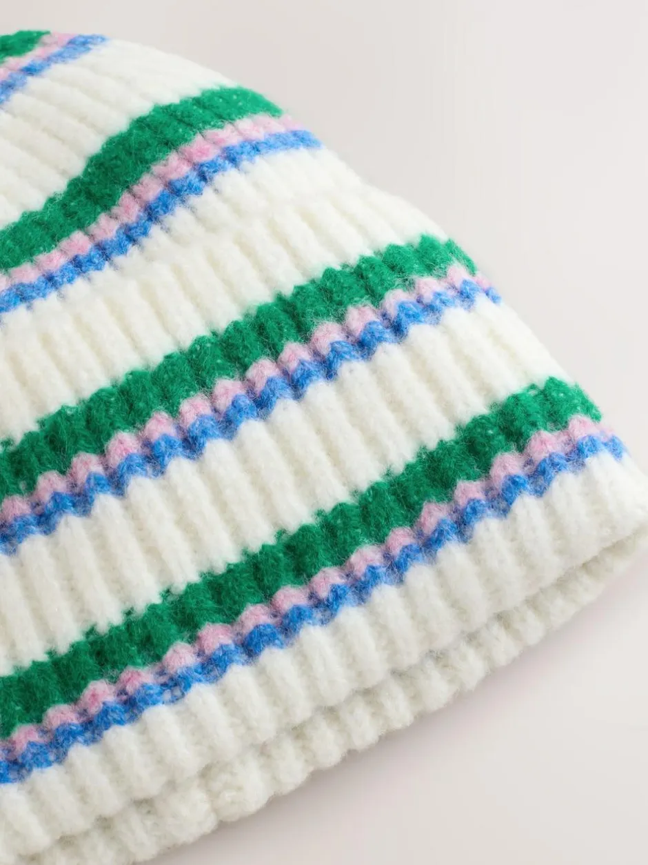Next Cream/Pink/Green Knitted Beanie Hat Hot