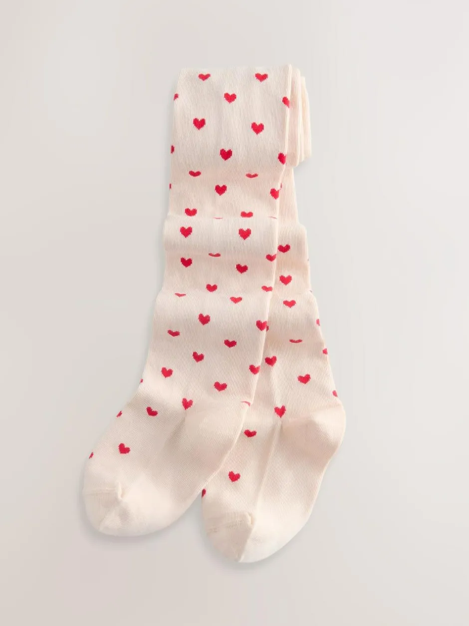 Next Cream/Red Cotton Rich Heart Tights New