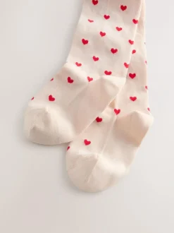 Next Cream/Red Cotton Rich Heart Tights New
