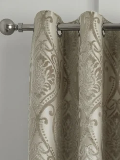 Curtina Natural Chateau Textured Chenille Damask Lined Eyelet Curtains Outlet