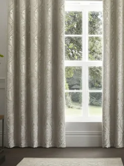 Curtina Natural Chateau Textured Chenille Damask Lined Eyelet Curtains Outlet