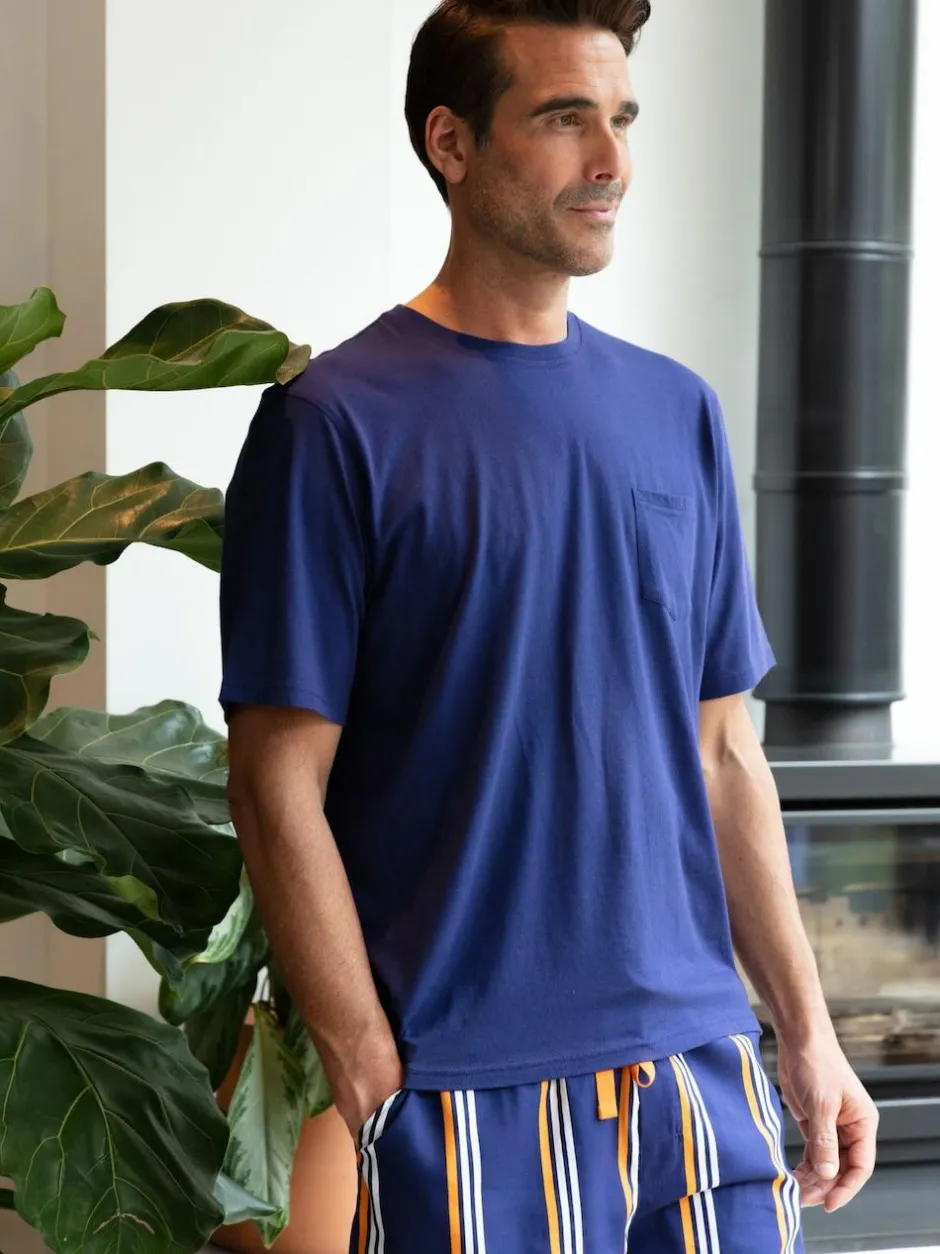 Cyberjammies Blue Jersey Top & Printed Stripe Shorts Set