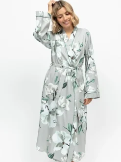 Cyberjammies Grey Floral Print Sleeve Long Dressing Gown New