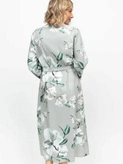 Cyberjammies Grey Floral Print Sleeve Long Dressing Gown New