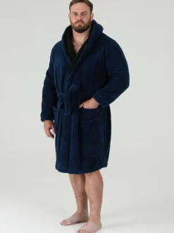 D555 Newquay 1 Supersoft Dressing Gown With Hood Blue Clearance