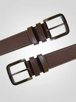 D555 Brown ARCHIE Antique Buckle Faux Leather Jeans Belt 3.9cm Width Sale