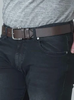 D555 Brown ARCHIE Antique Buckle Faux Leather Jeans Belt 3.9cm Width Sale