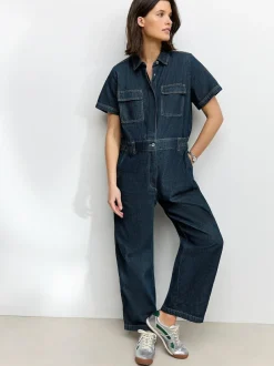 Next Dark Blue 100% Cotton Maternity Denim Boilersuit