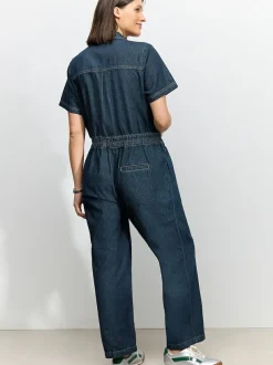 Next Dark Blue 100% Cotton Maternity Denim Boilersuit