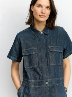 Next Dark Blue 100% Cotton Maternity Denim Boilersuit