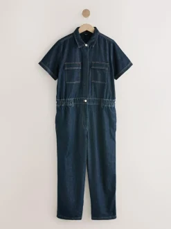 Next Dark Blue 100% Cotton Maternity Denim Boilersuit