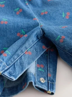 Next Dark Blue Cherry Printed Denim Playsuit and T-Shirt (3mths-7yrs) Hot