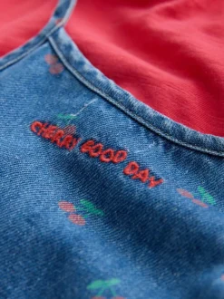 Next Dark Blue Cherry Printed Denim Playsuit and T-Shirt (3mths-7yrs) Hot