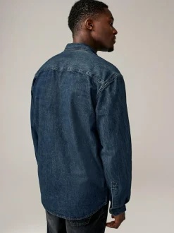 Next Denim Western 100% Cotton Long Sleeve Shirt Dark Blue Outlet