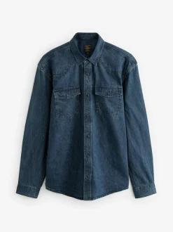 Next Denim Western 100% Cotton Long Sleeve Shirt Dark Blue Outlet
