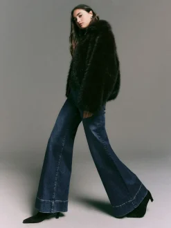 Next High Rise Stretch Wide Leg Jeans Dark Blue New