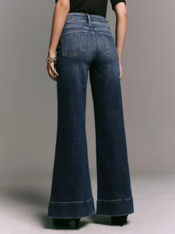 Next High Rise Stretch Wide Leg Jeans Dark Blue New