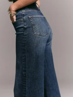 Next High Rise Stretch Wide Leg Jeans Dark Blue New