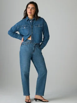 Next Hourglass Comfort Stretch Column Mom Jeans Dark Blue Clearance