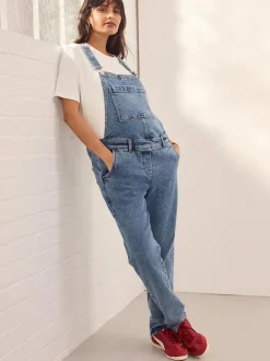 Next Dark Blue Maternity Denim Dungaree New