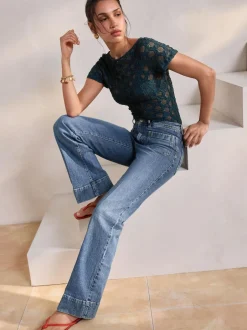Next Patch Pocket Wide Leg Jeans Dark Blue